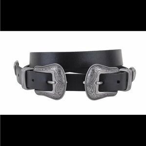 NWT MW Leather Black Belt with Silver Tone Buckles